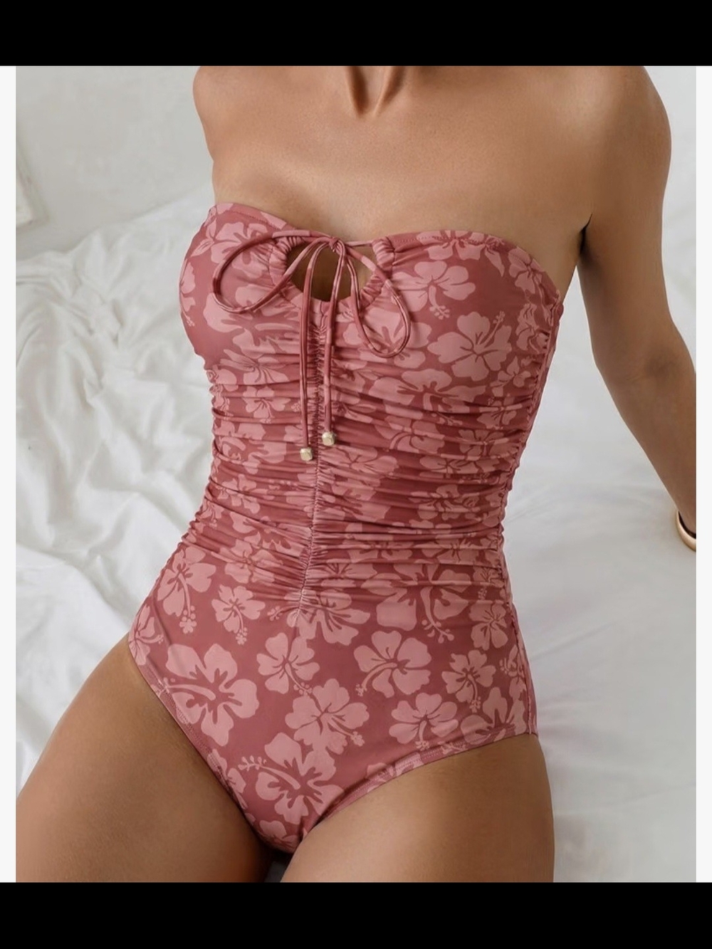 Herseas Floral Ruched One-Piece Swimsuit #1430 NWOT - Picture 7 of 10